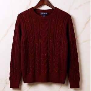 CREMIEUX L‎ Women's Burgundy Cable Knit Sequined Y2K Vintage Sweater NWT $79
